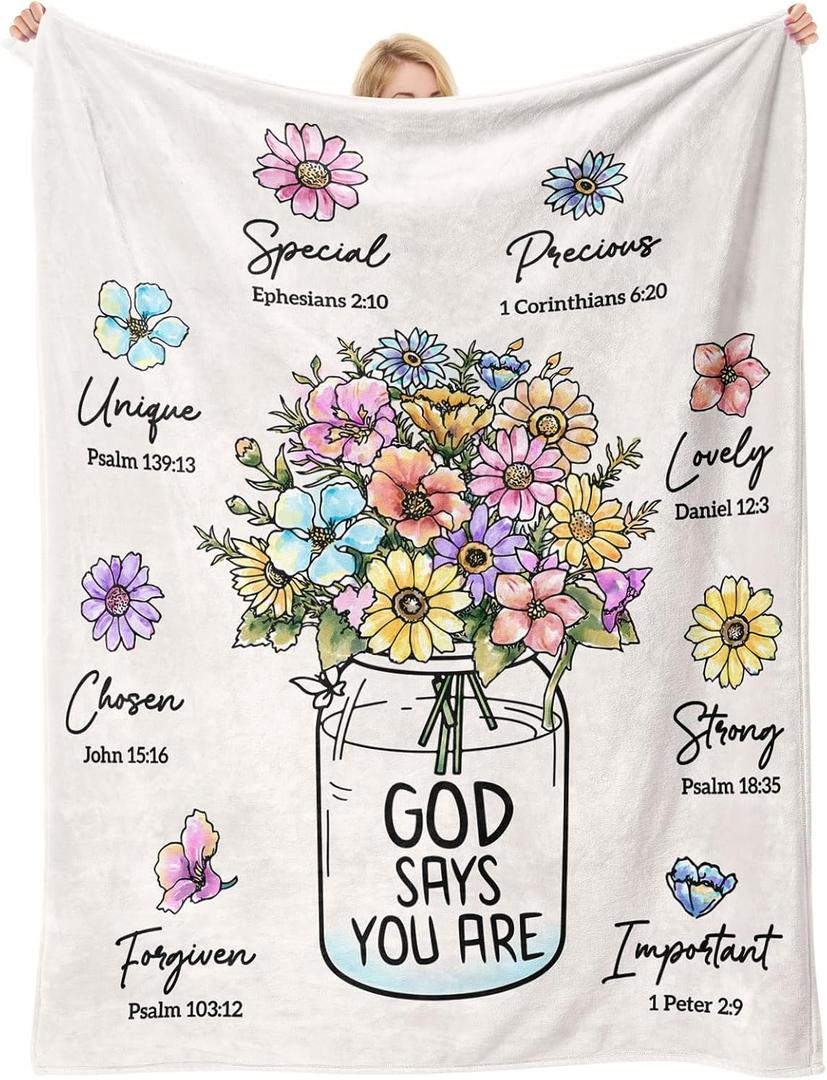 Christian Gifts for Women, Christian Blanket with Flowers, Birthday Gifts for Women, Baptism Religious Christmas Spiritual Gifts for Sister Daughter Girls Friend Mom, Soft Throw Blankets 50''x 60''