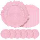 Teruntrue 24 Pcs Pink Charger Plates Bulk 13 Inch Plastic Charger Plates for Dinner Plate, Pink Chargers for Table Setting, Reef Design Plate Floral Decorative Round Chargers for Wedding Party Event