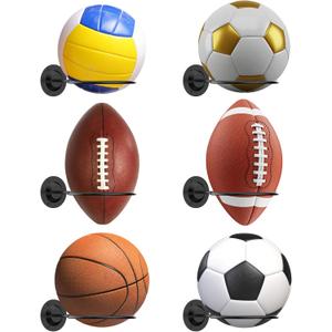 S SUCHEK Basketball Holder Wall Mount, Ball Holder Wall Mount, Ball Display Wall Storage for Basketball, Soccer Ball, Volleyball, Football, Rugby(6 Pieces, Black)