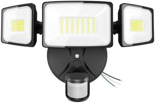 Onforu 75W LED Flood Light Motion Sensor Outdoor, 7000lm Dusk to Dawn Flood Light, Security Light with Three Head, IP65 Waterproof Exterior Floodlight, 6500k Wall Light for Entryway Stairs Yard Garage.4 Packs