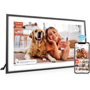 Frameo 15.6 Inch Large Digital Photo Frame, Digital Picture Frame with 32GB, 1920 * 1080 IPS HD Touch Screen, Tabletop&Wall-Mounted,Birthday,Wedding,Gifts for men/women/couples/Father/Mom/grandparents