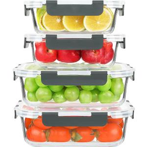 KOMUEE 4 Pack 52oz+22oz Large Glass Food Storage Containers Set with Airtight Lids, BPA-Free & Leak Proof, Ideal for Meal Prep, Freezer, Microwave, Oven and Dishwasher Safe