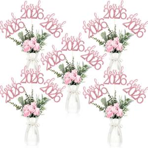 Amyhill 24 Pcs 2026 Graduation Decorations Class of 2026 Graduation Centerpiece Sticks Glitter Double Sided for Table Grad Party Decorations for Vase Table Toppers Supplies(Pink)