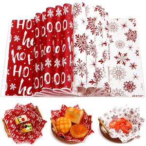 Fumete 160 Pcs Christmas Wax Paper Sheets for Food Snowflake Hoho Wax Wrapping Bulk Deli Parchment Baking Paper Sandwich Candy Cookies Waterproof Wrappers Oilproof Basket Liners (8 x 10 Inch)