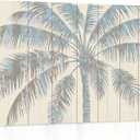 Tropical Palm Tree Canvas Print Wall Art - Mottled Beige Retro Wood Grain - Wall Decor Modern Artwork Paintings Pictures for Living Room Stretched and Framed Ready to Hang - 16" x 24"