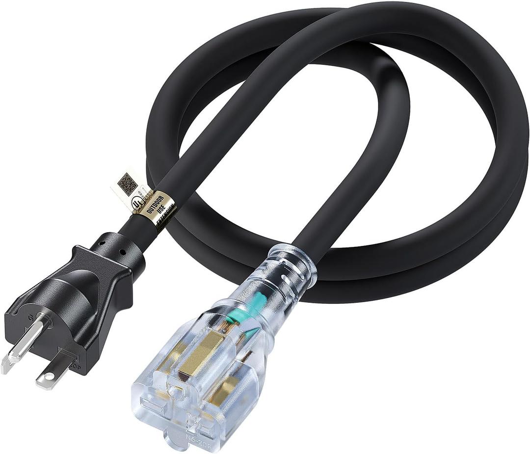 6FT Nema 6-20P to 6-20R/6-15R Extension Cord, Plugrand Nema 6-20 Heavy Duty Extension Cable 20 Amp 250 Volt 12AWG, Nema 6-20R T-Blade Cord with Red Indicator Light for Air Conditioner, Black