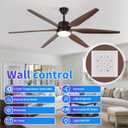 66 Inch Black Farmhouse Ceiling Fan with Light,6 Walnut Blades