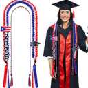 National Flag Graduation Leis Stole Class of 2026 Puerto Rico Flag Money Graduation Leis Sash 2026 Braided Ribbon Collares Honor Cords Necklace Gifts for International Students