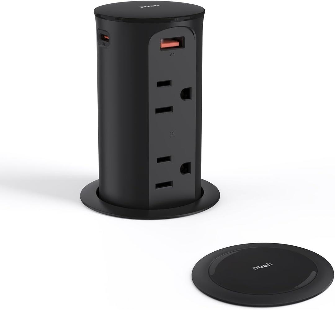 Jgstkcity Pop Up Power Outlet for Countertops & Desks, 2.5-Inch Hole Flush, Mount, 20W USB-C, 4 USB Ports, 4 Tamper-Resistant 15A Outlets - Space-Saving Recessed Design, 1875W, ETL Listed