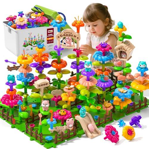 145 Pcs Toys for 3 Year Old Girl,Toddler Gardening Set Flower Garden Toy Girls Building Sets Best Educational Learning Fine DIY Crafts Stem Construction Stacking Kit,for 3 4 5 6 7 Years Kids