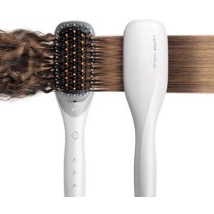 Thermal-Balance Hair Straightener Brush, 365F Professional Styling Temp with Heat Damage Protection, 200M+ Negative Ions, Anti-Frizz Ceramic Coating, Dual-Voltage, White