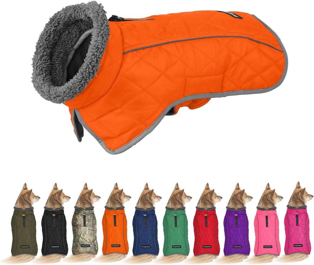 Fragralley Dog Coat Medium, Waterproof Dog Jacket with Warm Fleece Lining, Adjustable Reflective Dogs Winter Coat, Turtleneck Pet Coats for Cold Weather (Orange M)