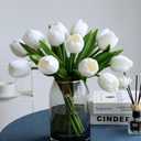 Buart White&Green Tulip Flowers Artificial Luxury Big Tulip Valentine's Day Mother's Day Easter Home Kitchen Wedding Decorations(11pcs)