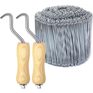 Therwen 1002 Pcs Tie Wire and Wire Twister Set 1000 Pcs 6 Inch 16 Gauge Double Loop Bar Ties Tool 2 Pake with Wooden Grip Handle for Securing Concrete Steel Construction