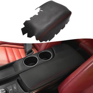 KBH Center Console Armrest Cover Replacement for Lexus IS200t IS250 IS300 IS350 2014 2015 2016 2017, Middle Console Arm Rest Lid Skin Upholstery, Vinyl Leather, Black-Red Stitch
