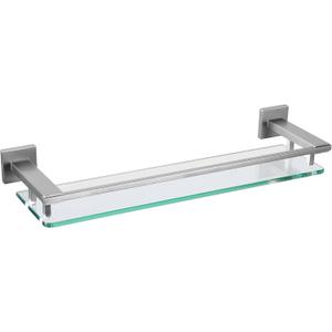 LANC Bathroom Shelves Glass Shelf 20-Inch Brushed Nickel Floating Tempered Glass Shelf Rectangular Modern Stainless Steel Wall Mount Shelves for Shower Bathroom Kitchen Organizers AccessoriesA7613BN