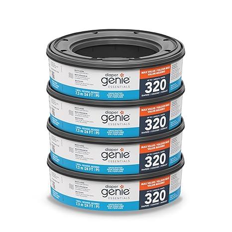 Diaper Genie Essentials Round Refill 4-Pack | Holds Up to 1440 Newborn Diapers | Features Unscented Continuous Film | Compatible with Diaper Genie Complete and Expressions Pails,8 Count