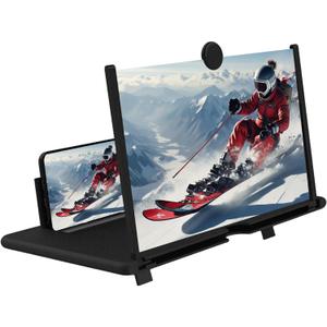 12 Inch Smartphone Screen Magnifier 3D HD Foldable Phone Stand with Adjustable Angle, Suitable for Movies, Videos, and Games,Supports All Smartphones. (Black)