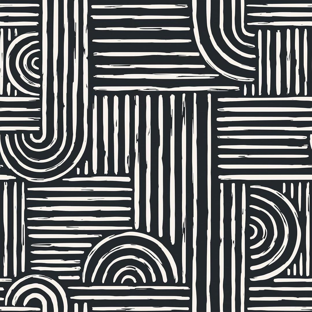 Livelynine 17.5x276" Mid Century Modern Wallpaper Geometric Black and White Peel and Stick Wall Paper with Designs Abstract Accent Wall Covering Aesthetic Bedroom Bathroom Line Contact Paper for Walls