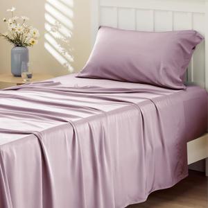 Bedsure GentleSoft Cooling Sheets Twin, Rayon Derived from Bamboo, Breathable & Soft Twin Sheets Set, Deep Pocket Up to 16 Inches, Hotel Luxury Silky Bedding for Hot Sleepers, Lavender