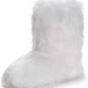 IXU Women's Faux Fur Boot Furry Fluffy Round Toe Suede Snow Winter Women Boots Comfy Plush Warm Short Outdoor Indoor Flat Shoes Mid-Calf Boots (5, White)
