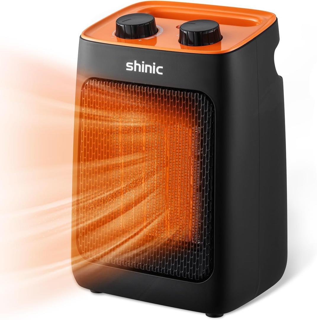 shinic Portable Space Heater with Thermostat, 1500W Small PTC Ceramic Office Heater for Indoor use, 2S Fast Heating, Overheat & Tip-Over Protection, ETL Listed for Home Pets (Orange)