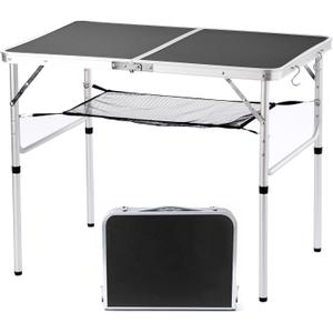 Folding Camping Table, 36''L x24''W Camp Aluminum Table with Adjustable Height Legs, Indoor Outdoor Lightweight Portable Folding Dining Table for Camp Picnic Beach 3Ft black 2 Heights 15"/28"