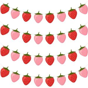Lewtemi 4 Pcs Berry First Birthday Decor Strawberry Baby Shower Decorations Hanging Banner Berry Garland for Strawberry Themed Party Favors Supplies, (Red, Pink)