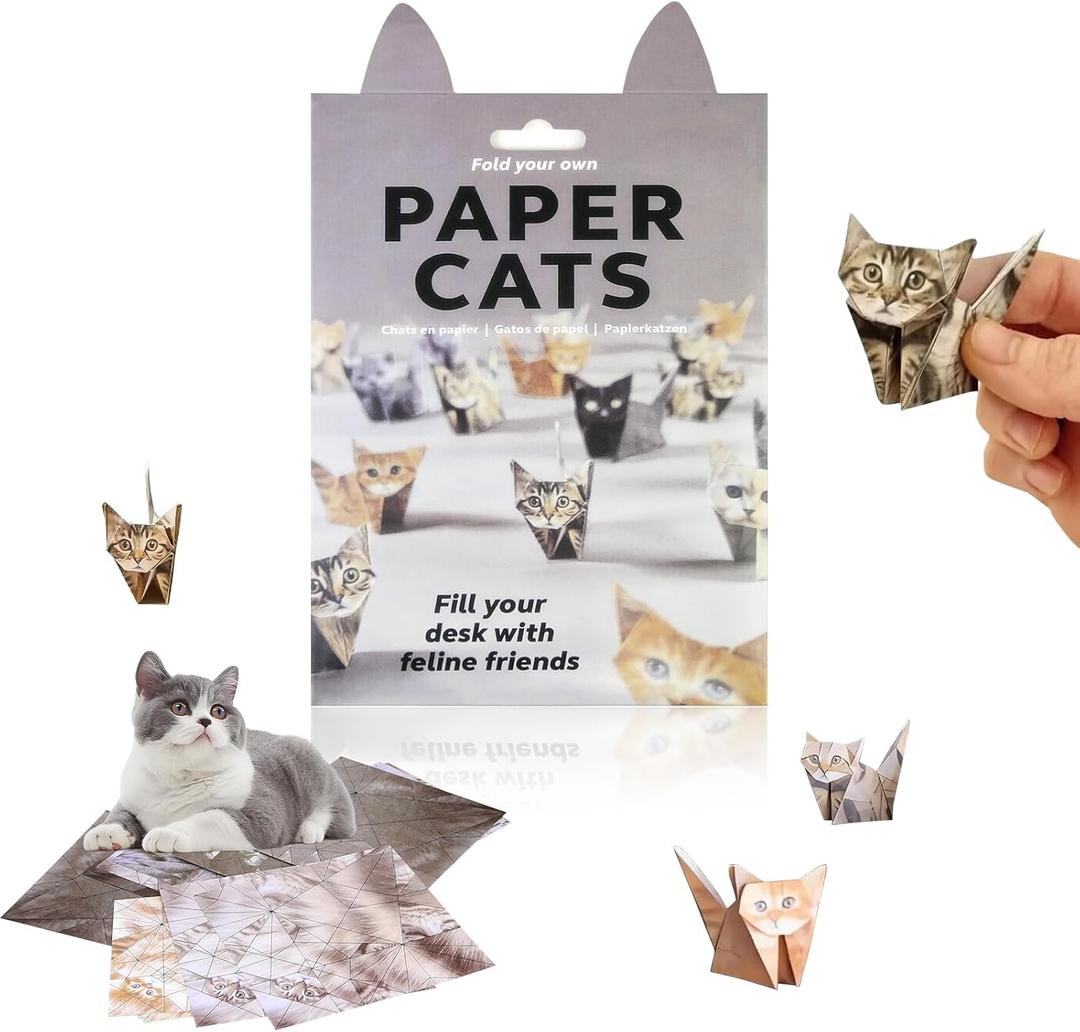 DIY Paper Cats Origami Kit, 50 Sheets Cute 3D Craft Paper Cat Stickers Arts Kits DIY Fold Your Own Cat Figures for Kids and Adults Animal Lovers Cat Lover Gift & Desk Decoration,  3 Pack