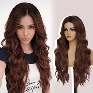 HMHIFI Long Auburn Wavy Wigs for Women Upgraded Protein Fiber Natural Looking Middle Part Synthetic Curly Hair Heat Resistant Fiber for Daily Party Use (26'', Ombre Auburn#33/3)