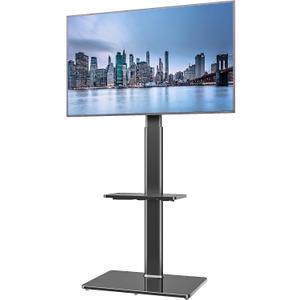 Universal Floor TV Stand with Mount for 19 to 43 inch Flat Screen TV, 100 Degree Swivel,Adjustable Height and Tilt Function, 2 Shelves Space Saving Standing TV Mount for Bedroom Living Room Corner