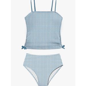 Girls Swimsuit Two Piece Bathing Suit Gingham Tankini Solid Color Bikini Set Drawstring Girls' Swimwear for 11-12 Years