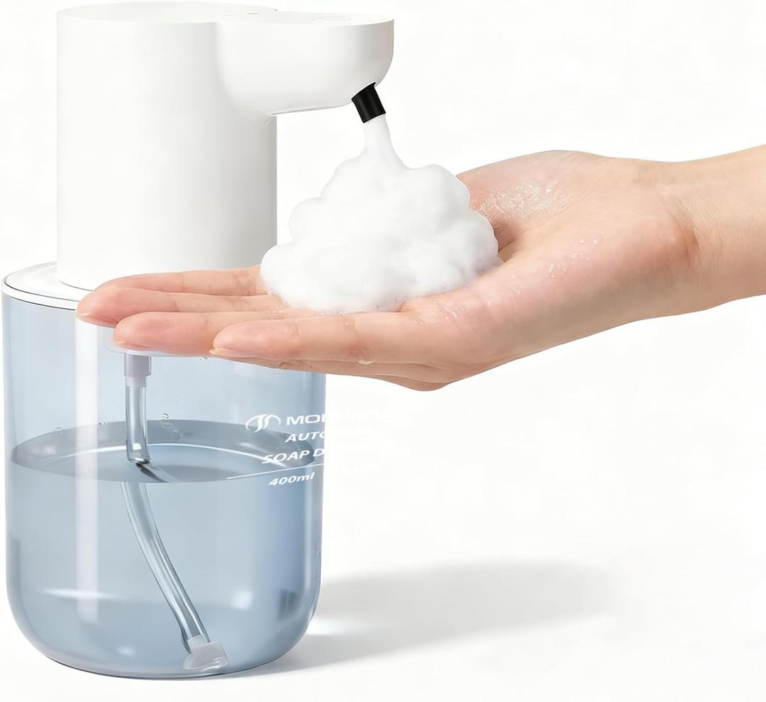 Automatic Foaming Soap Dispenser for Bathroom: 4-Level Adjustable Countertop/Wall Mount Hand Soap Dispenser, 13.5oz/400ml Type-C Rechargeable Suitable for Kitchen, Bathroom, Office, Hotel (White)