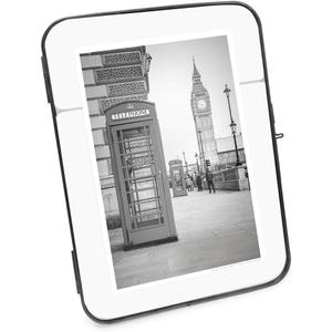 Isaac Jacobs 6x8 Vintage Style, Round-Edged Brass & Glass Metal Floating Picture Frame with Locket Closure (Vertical), Made for Tabletop Display (6x8 Vertical, Black)