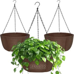 T4U Hanging Planter for Plants Outdoor 12 Inch, Fabric Pots 3 Pack | Breathable hanging grow bags with sturdy straps for flowers, herbs and vegetables; porch, patio, fence or garden decoration