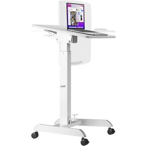 AVLT 47" Height Adjustable Mobile Workstation with Tilting Desk (3 ft 11 inches) - Foot Pedal Pneumatic Standing Desk Cart - Mobile Laptop Cart - Mobile White Cart with Brake Casters (White Tilting Top)