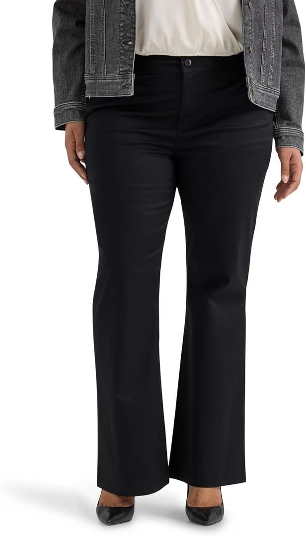 Lee Women's Plus Size Wrinkle Free Mid Rise Bootcut Pant (Black, 16W Medium)