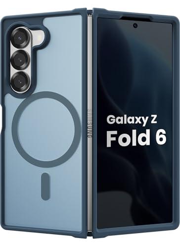BNAAGO Magnetic Case for Samsung Galaxy Z fold 6 Case, Slim Translucent Matte Phone Cover with Shockproof TPU Frame & Scratch-Resistant PC Back, Strong Magnetic Ring, Navy Blue