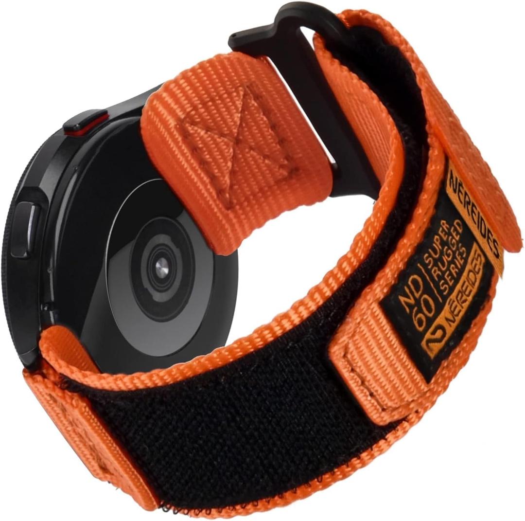 Nereides Band Compatible with Samsung Galaxy Watch 7 6 5 4 40mm 44mm/Watch 6 4 Classic/Galaxy Watch 5 Pro/Galaxy Watch 3/Classic 41mm/Active 2, 20mm Nylon Sports Strap for Men Women(Orange,L)