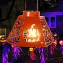 2-Pack 8.6" Halloween Solar-Powered Lanterns with Pumpkin Ghost Face Projection - Outdoor Jack-o'-Lantern Projection Lights, Waterproof Solar Stake Lights for Garden, Yard, Pathway Decor