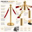 4 Pack Gold Stanchions and Velvet Ropes Set, Stainless Steel Crowd Control Barriers,High Quality red Carpet Ropes and Poles Grand Opening Party Supplies,Prom,Birthday,Business,Wedding, Museums