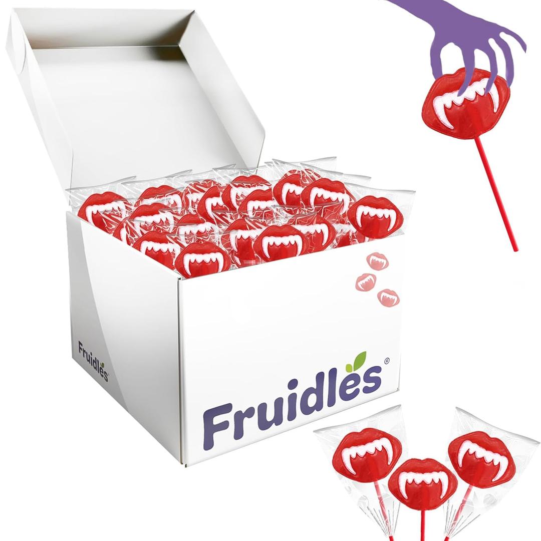 Fruidles Halloween Vampires Fangs Tattoo Lollipop Suckers Candy, Great for Goody Party Bag Fillers, Individually Wrapped (5 Pounds (Bulk))