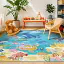 5x7 Ocean Rug for Kids Room Large Area Rug with Beach Wave Whale & Mermaid, Washable Non Slip Learning Carpet for Toddlers, Bedroom or Playroom Dcor