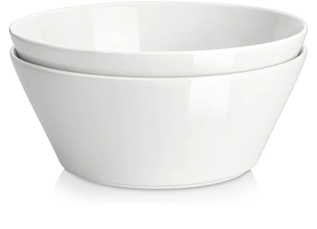 MALACASA Serving Bowls, 105 OZ Large Salad Bowls Set of 2, Porcelain White Bowls for Kitchen, Deep Bowls for Salad, Soup, Pho and Fruit, Ceramic Serving Bowls for Party, Microwave Safe, Series Regular