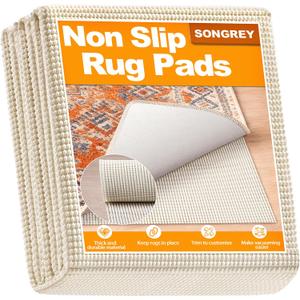 Songrey Non-Slip Rug Pad 8x10 FT, Extra Thick Carpet Pads for Hard Surfaces, Prevents Sliding and Secures Rugs, Provides Floor Protection with Comfort Cushioning (White)