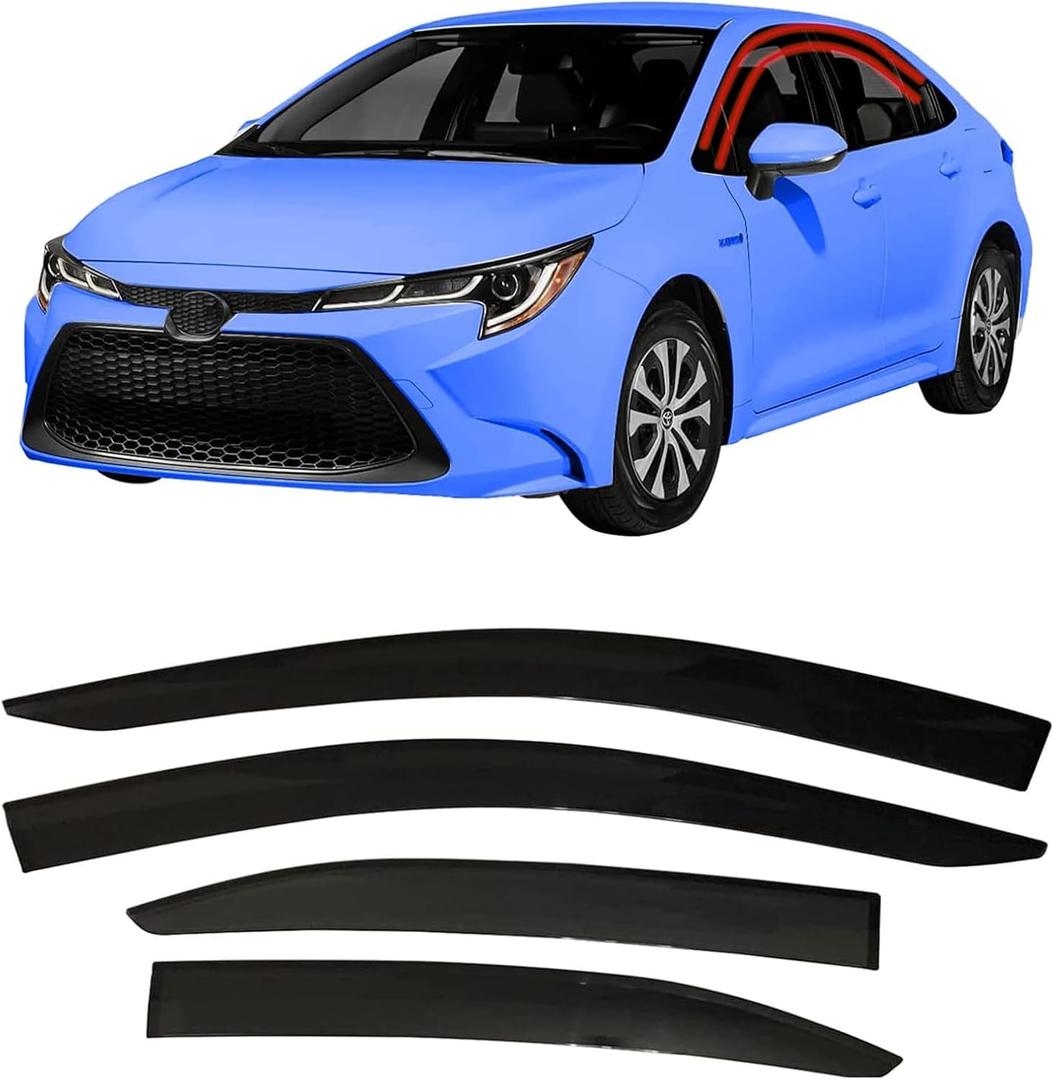 Tape-On Rain Guard 4-Piece for 2020-2023 Toyota Corolla Windows Visor Shield Shade Smoke