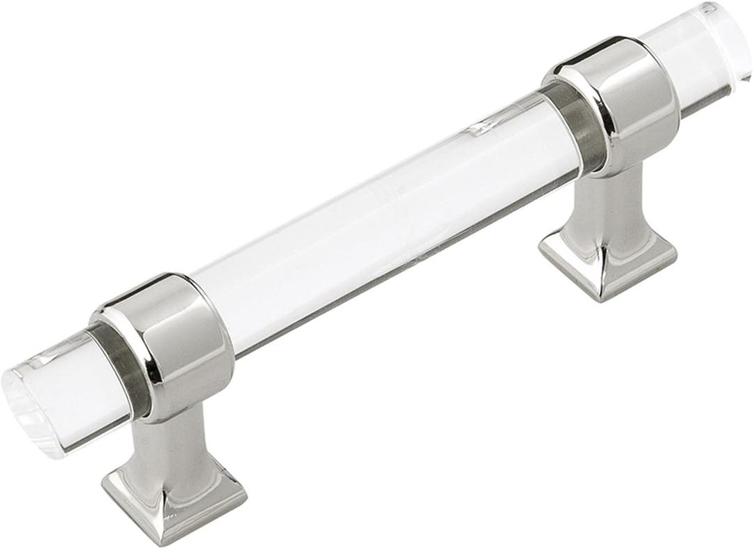 Hickory Hardware 1 Pack Solid Core Kitchen Cabinet Pulls, Luxury Cabinet Handles, Hardware for Doors & Dresser Drawers, 3 Inch Hole Center, Crysacrylic with Polished Nickel, Crystal Palace Collection