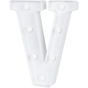 Restaurantware Illumify 6.7 x 1.2 x 8.7 Inch Light Up Letter 1 Durable Marquee LED Light - Letter V Touchproof White Plastic Party Light Keyhole Slot For Parties Weddings Or Special Events