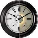 CLXEAST Illuminated Outdoor Indoor Metal Clocks Waterproof 24 inch, Oil Rubbed Bronze Black,Oversized Large Outdoor Roman Numeral Wall Clock with Thermometer & Hygrometer