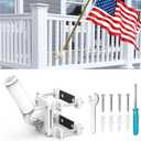 NO Drilling Flagpole Mount Fit for Balcony Railing - Flag Pole Holder Perfect for Porch & Fence - fit Round and Square Railing with Anti-Skid Silicone Patches - for 1 inch or thinner flagpole (White)